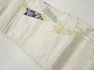 矢羽に花々・波模様刺繍名古屋帯